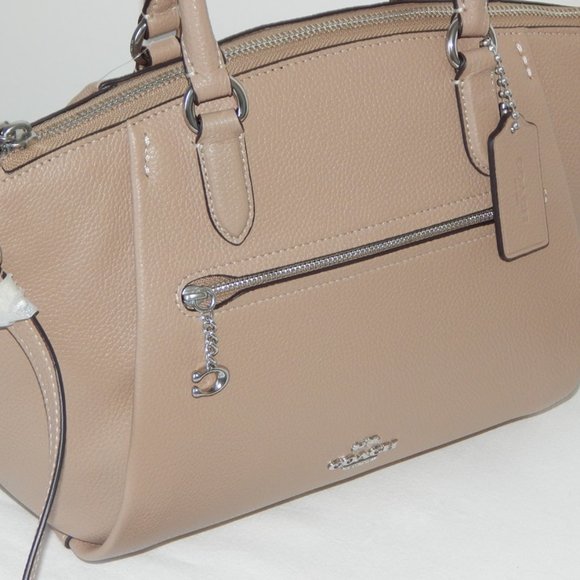 NWT COACH ELISE Pebbled Leather Medium Satchel Top Handle Bag in Light Taupe - Picture 7 of 13